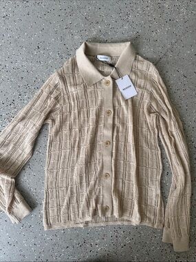 NAADAM Beige Open-Knit Button-Up Polo Cardigan